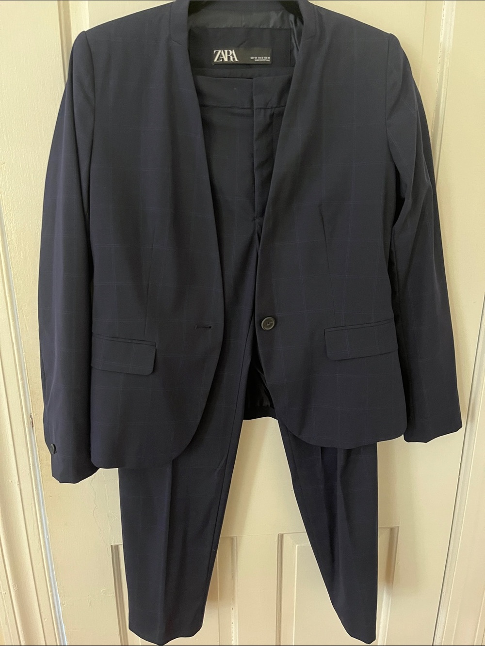 ZARA Dark Navy Patterned Suit Jacket & Pants